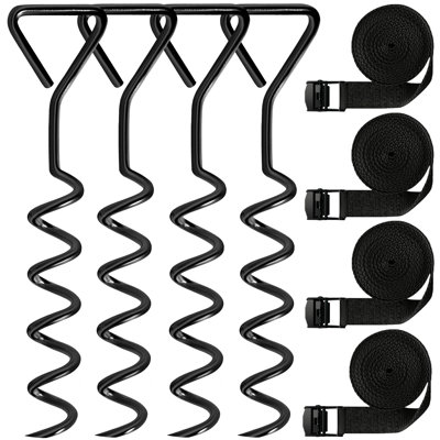 Ensemble d'ancrage pour trampoline Tradesparker - Comprend 4 piquets de tente, 4 sangles solides, orange