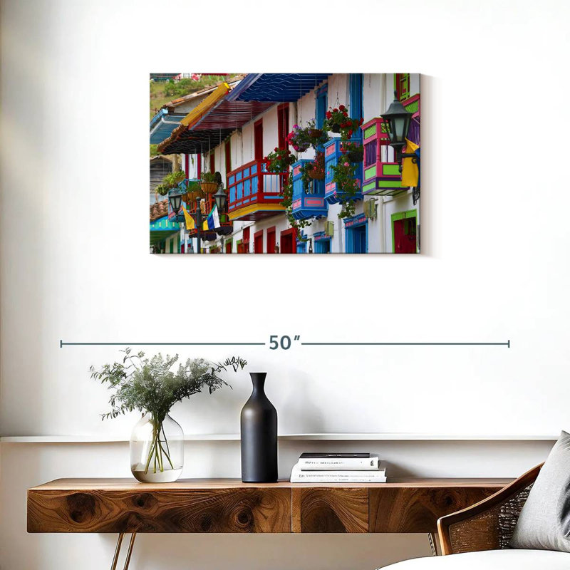 Maisons coloniales colorées, H 20 po x l 30 po