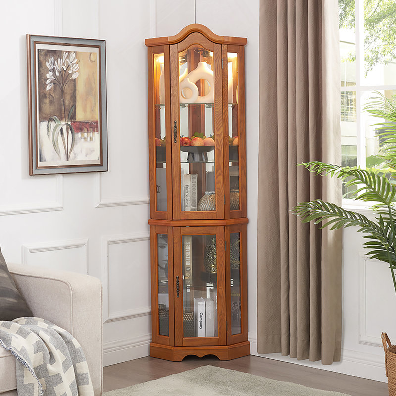 Armoire vitrée pour rangement en coin, Chêne