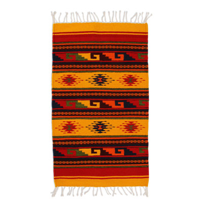 Tapis orange en laine noué à la main Morning Stars Zapotec