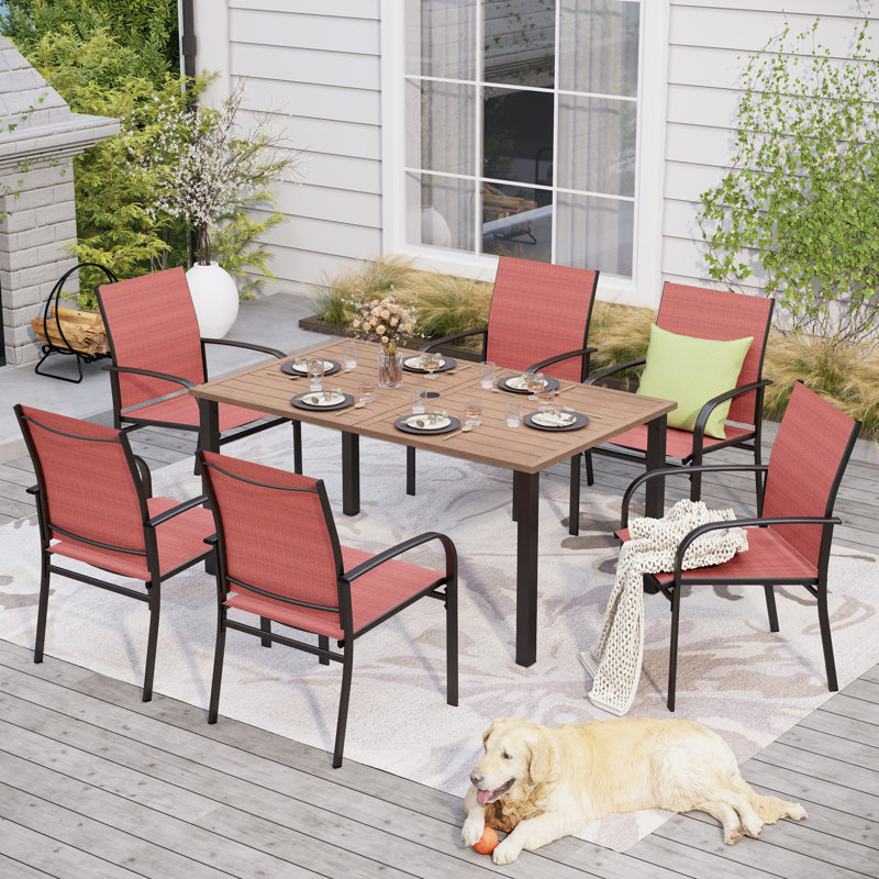 Sutiya 6 - Person Patio Dining Set with Rectangular Table, Red