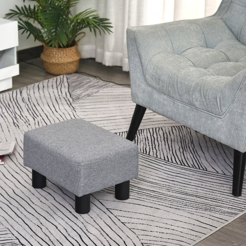 Small Linen Fabric Upholstered Ottoman Foot Rest - Cube Shape With Plastic Legs
