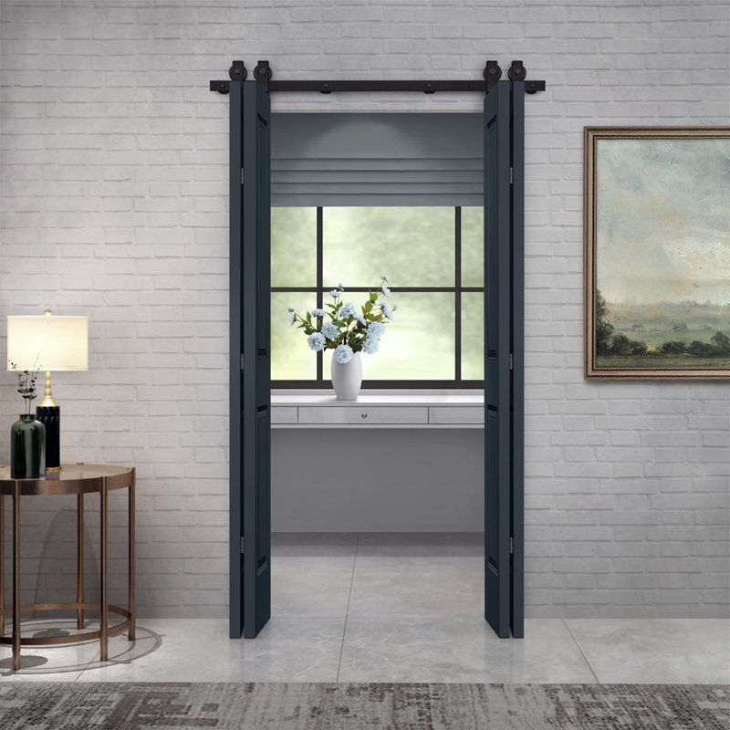 Charcoal Gray MDF Double Bi-Fold Barn Doors with Black Hardware