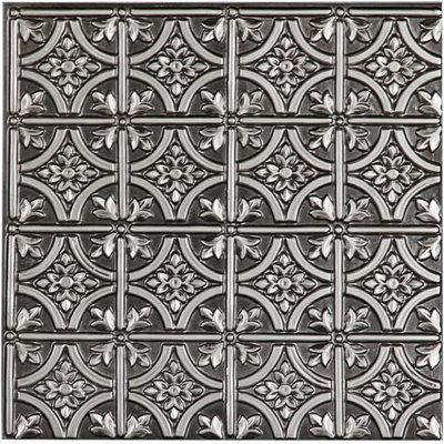 Valencia 23.75'' L x 23.75'' W Vinyl Glue Up Ceiling Tile In Antique Silver