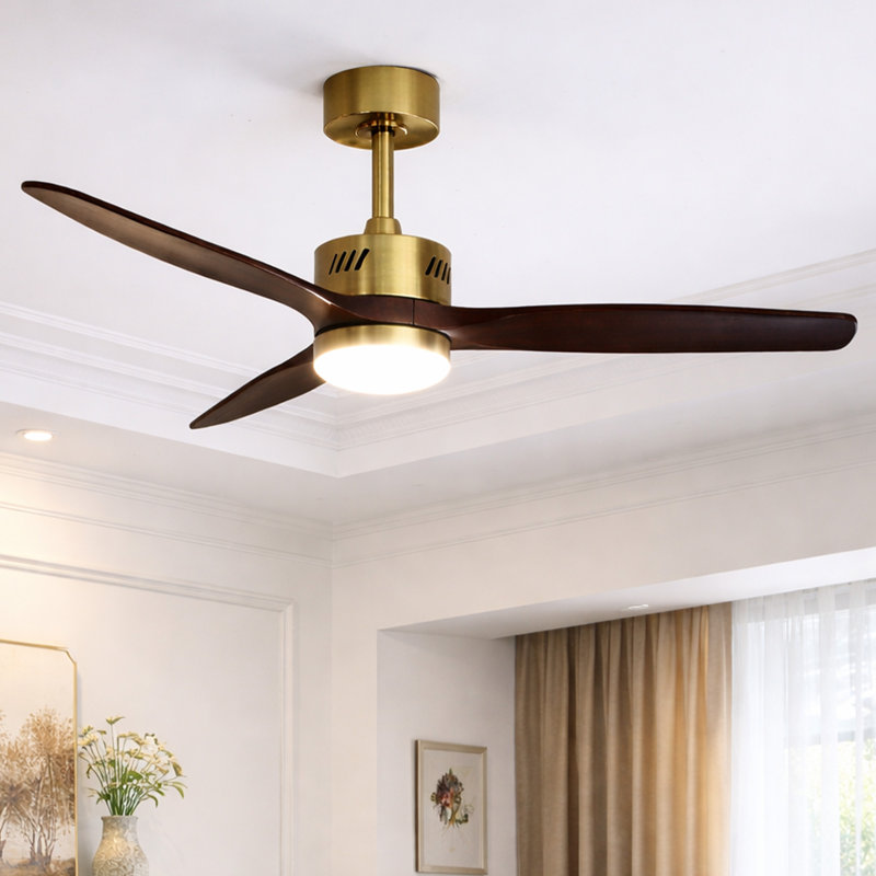 Ventilateur de plafond moderne à 3 pales de 52 po avec ensemble d'éclairage et télécommande AuraVista, Doré, Noyer foncé