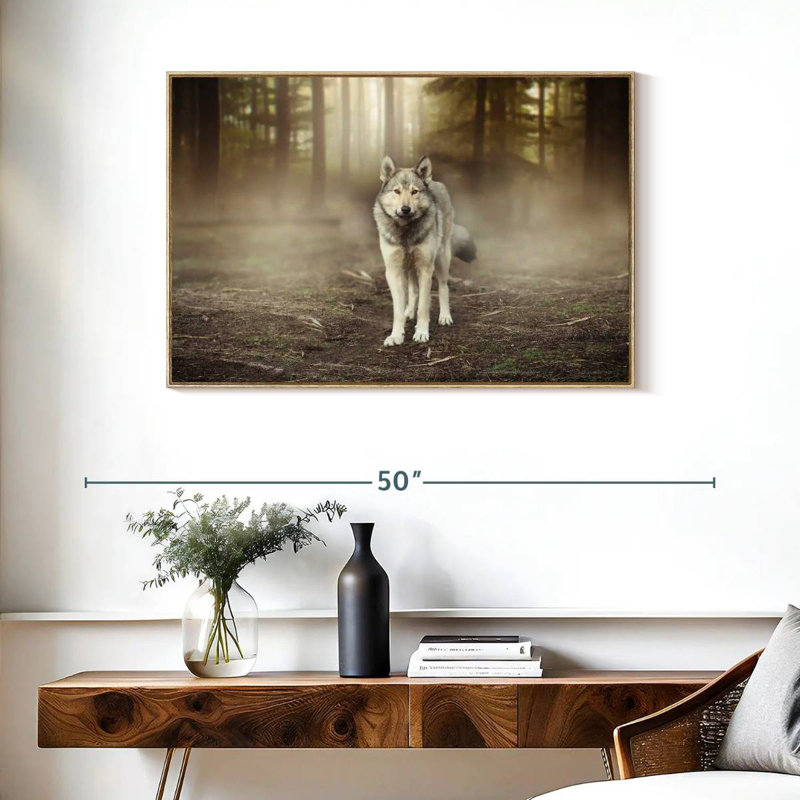 Loup audacieux, Cadre flottant en bois naturel, 37 po x 25 po