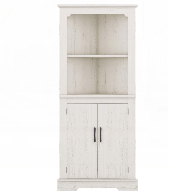 Farmhouse Corner Storage Cabinet With Doors & Shelf , Space-saving Tall Wood Grain Cabinet For Bathroom, Kitchen, Living Room & Laundry Room