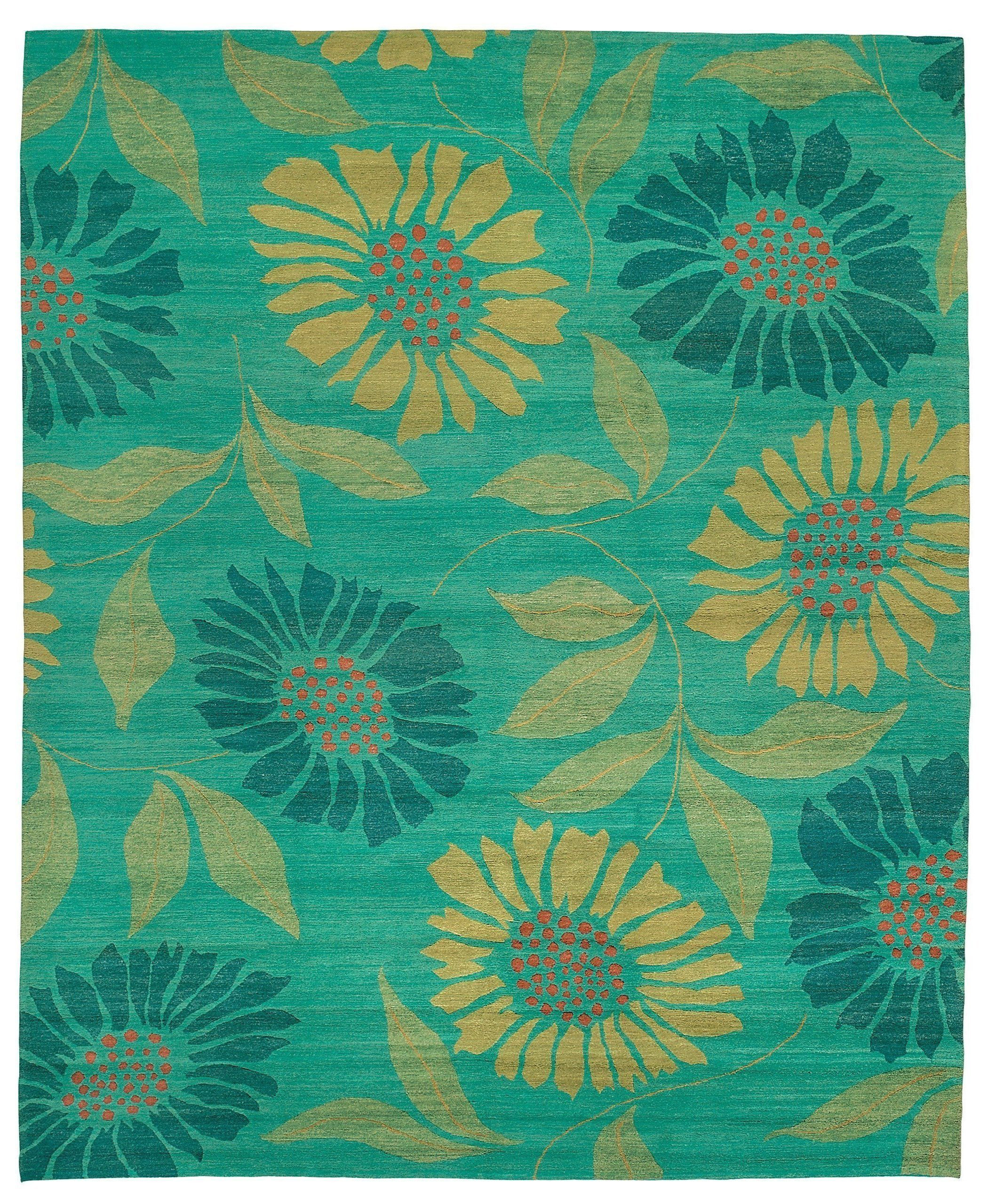 Tufenkian Floral Hand-Knotted Wool Blue/Green Area Rug | Perigold