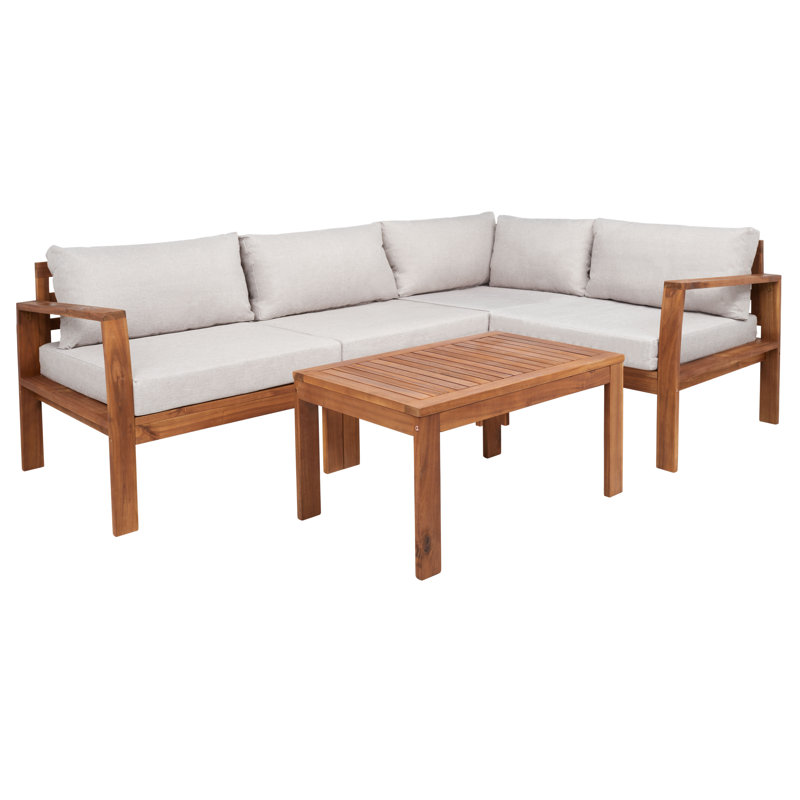 Acacia 3 - Person Modular Patio Conversation Set with Cushions, Natural, Light Gray