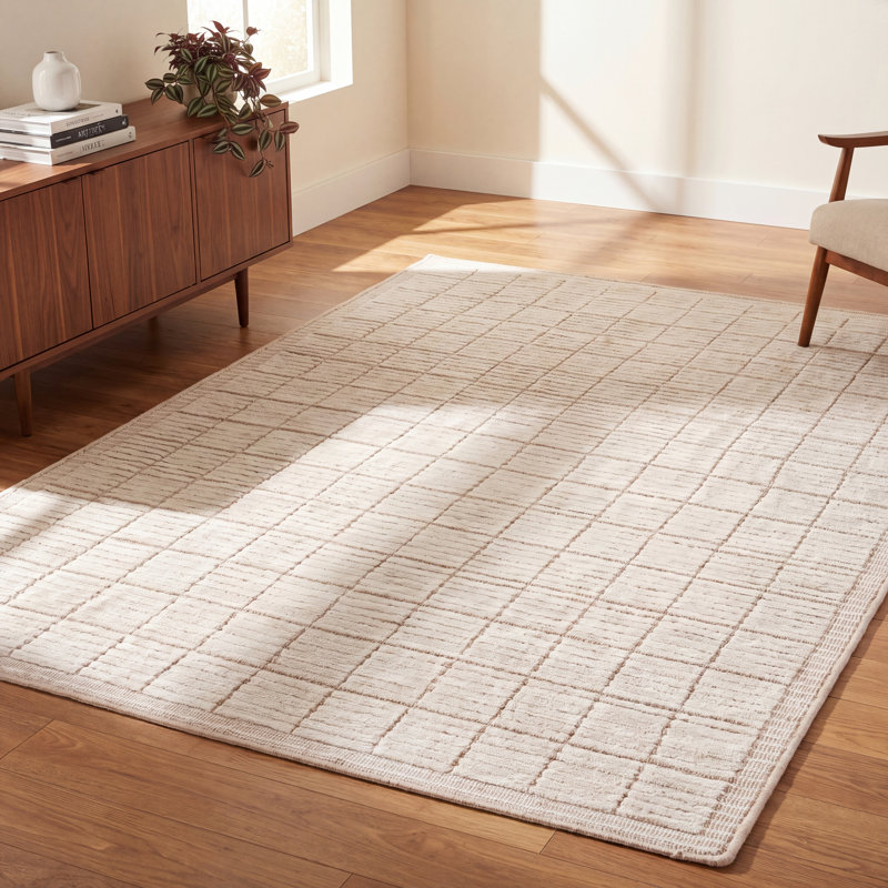 Jacey Handmade Hand Loomed Light Beige/Cream Area Rug, Rectangle 6' x 9'