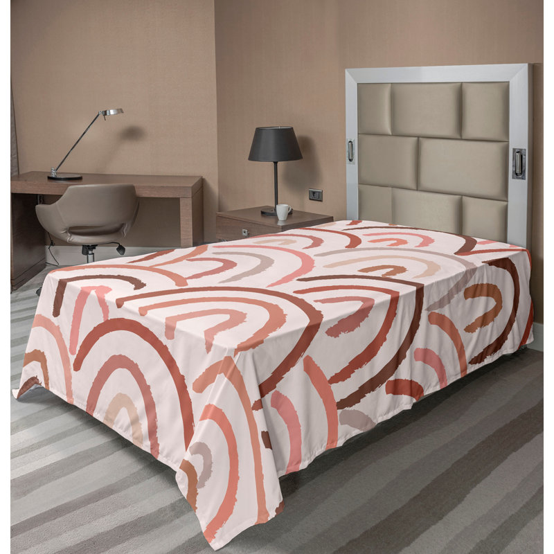 Drap plat moderne de style bohème Ambesonne, Drap plat pour lit simple, Blanc / cannelle pâle / motif abstrait rosé