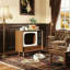 Walnut Vintage Cat House Furniture, TV-Shaped Wooden Cat Condo with Drawers for Living Room