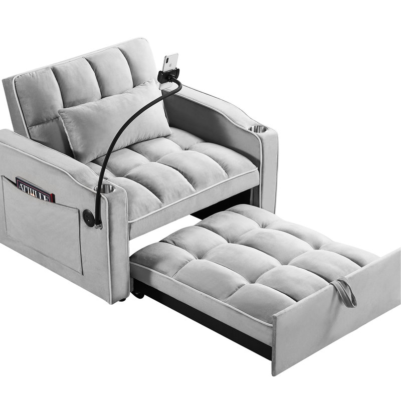 Pull Out Chair Bed - Soft Velvet, Adjustable Angle Space Sleeper 110° 180° For Residential