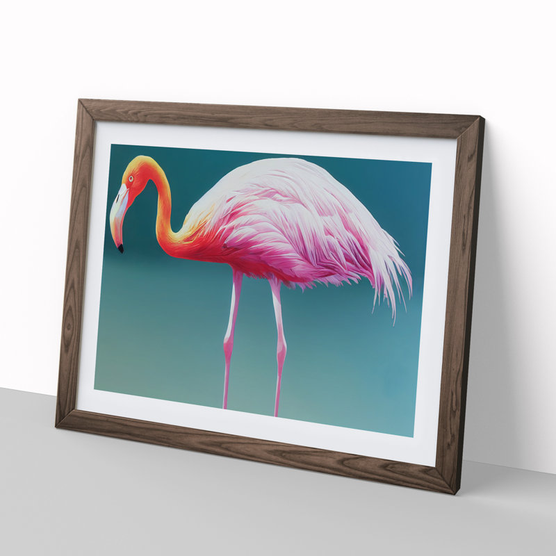 Euphoric Flamingo - Framed Print, 25cm H x 34cm W x 2cm D, Walnut