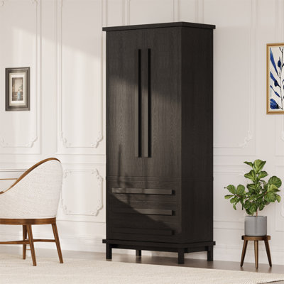 Armoire de cuisine 70 "avec 2 tablettes d'armoire, armoire de luxe en bois avec 6 tablettes de porte et 3 tiroirs pour la cuisine, la salle à manger, noir