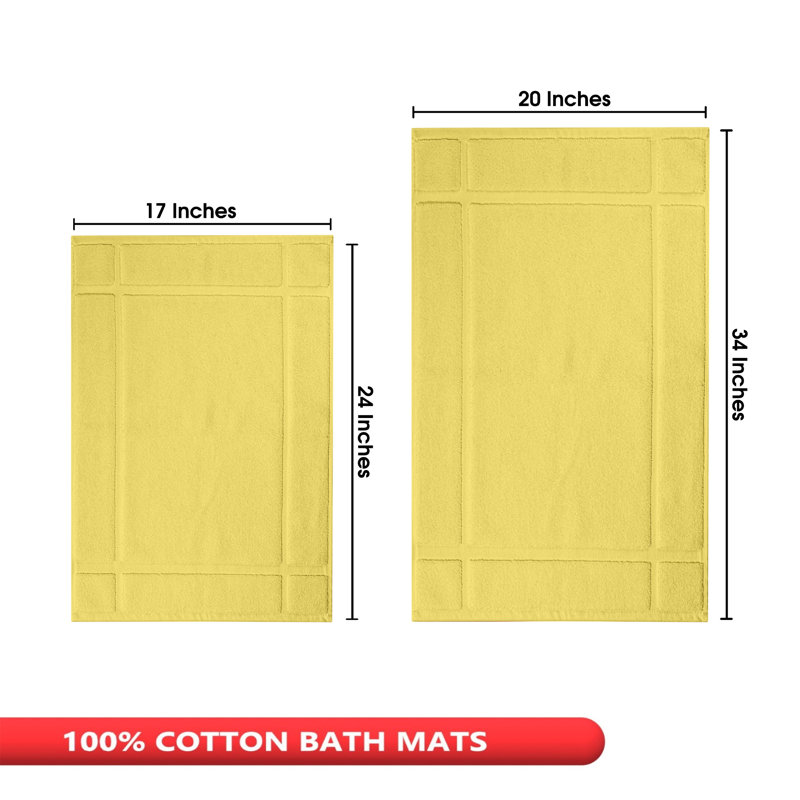 Ample Decor 100% Cotton Highly Absorbent Bath Mat for Bathroom Floor, Yellow