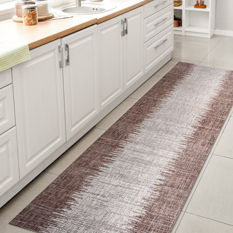 Jerail Modern Strie' Brown/Beige Indoor/Outdoor Rug, Runner 2'2" x 10'