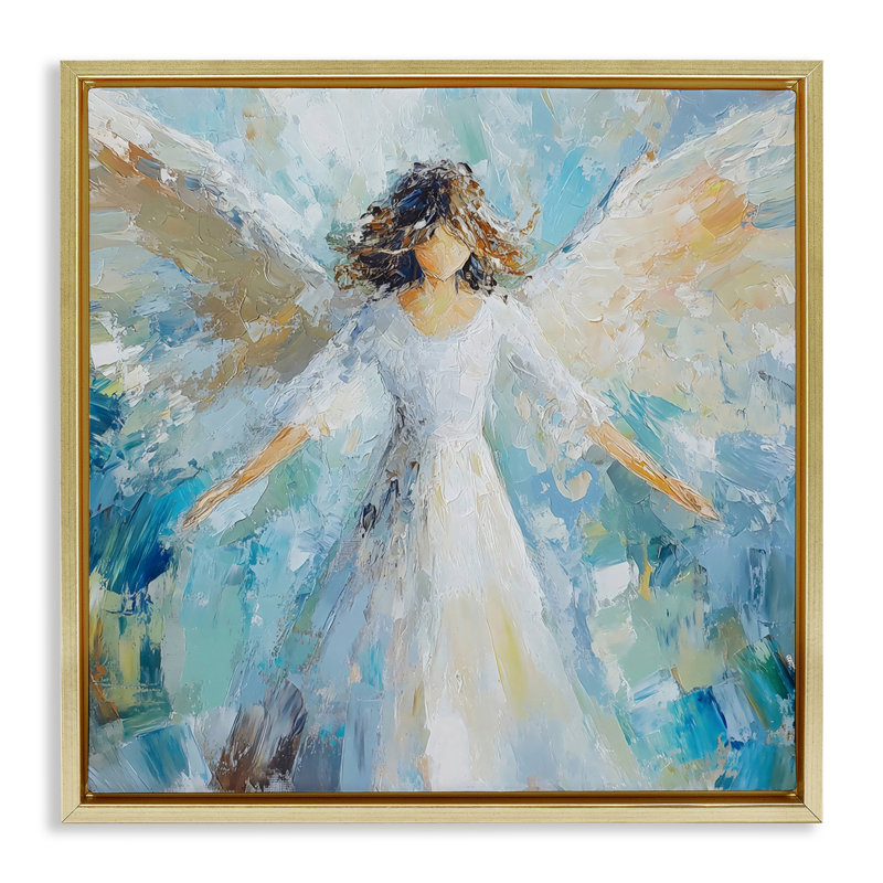 Cadre flottant Flying Glory Angel, design par Petal Prints Design, H 25 po x l 25 po, Cadre flottant métallique doré