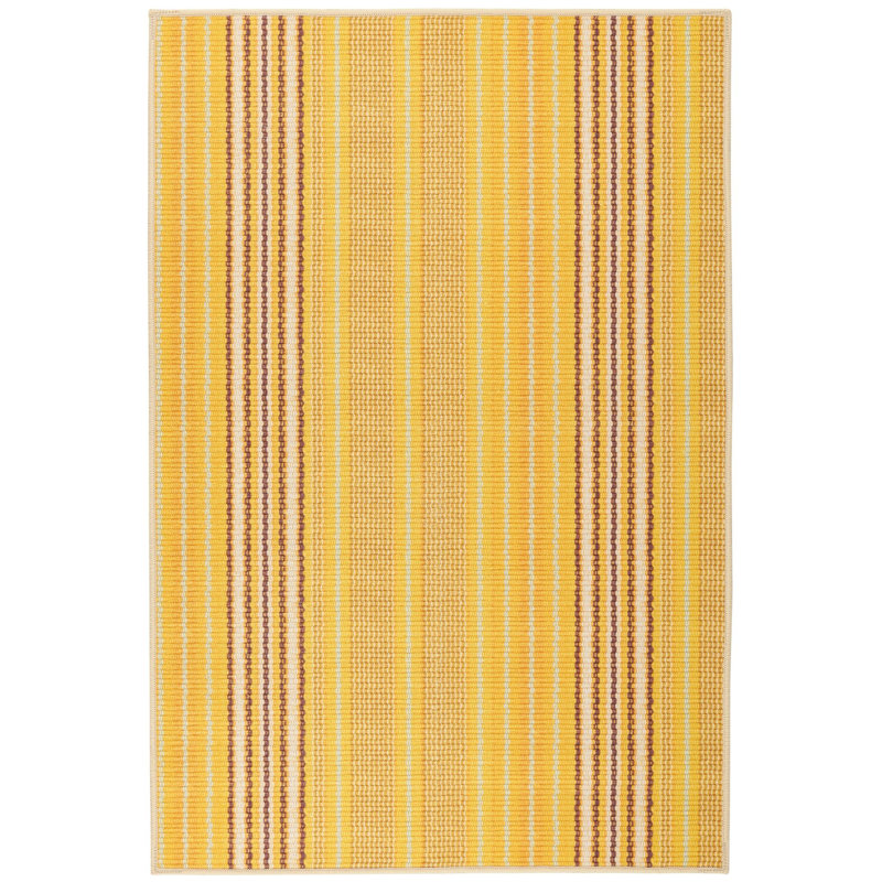 Sunflower Ticking Yellow Machine Washable Rug, Rectangle 6' x 9'