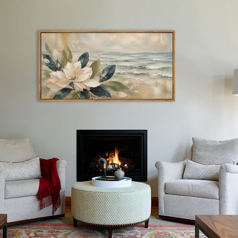 "Coastal Blossom" par Ocean Waves, reproduction d'art sur toile encadrée, paysage panoramique naturel pour le salon, la chambre à coucher et le bureau