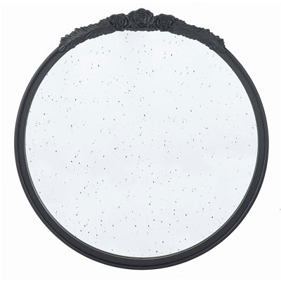 30"x30" hand-carved rose retro mirror frame, wall mirror, suitable for living room, bathroom, entrance wall decoration (black)
