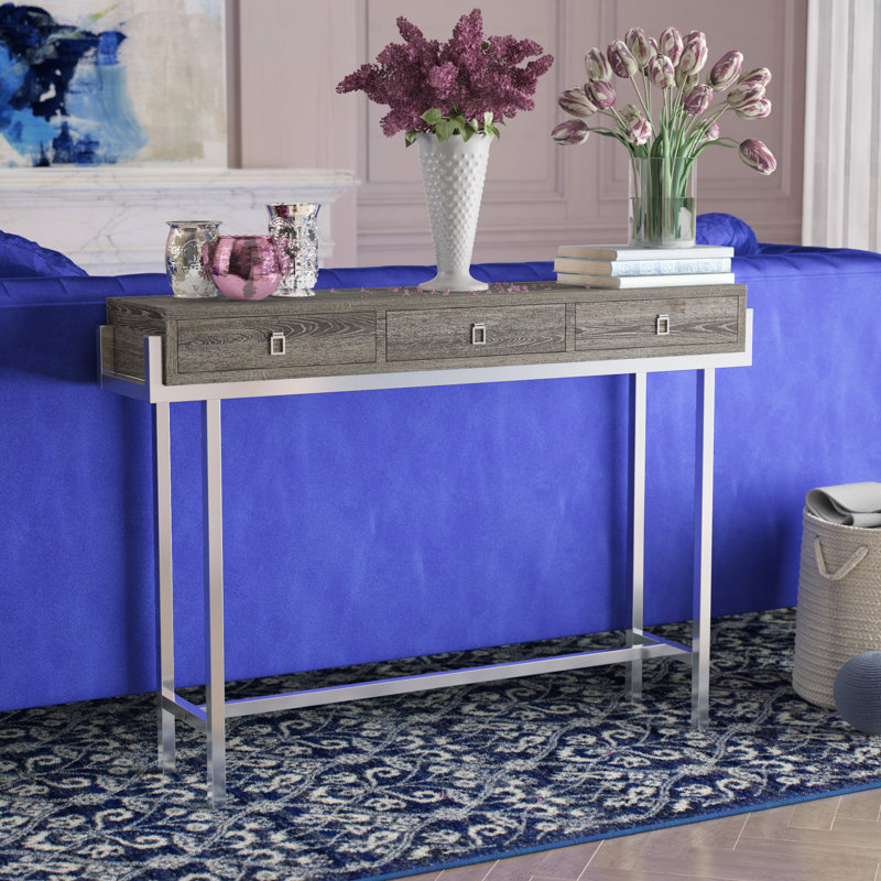 Table d'appoint étroite en métal parfaite comme console ou table de canapé pour le salon ou la chambre à coucher, Taupe