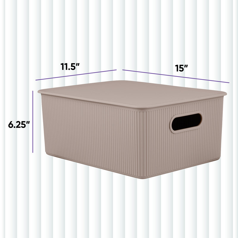 Ribbed Plastic Basket, 6.25" H x 11.5" W x 15" D, Beige, 2