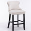 Velours beige contemporain recouvert de capitonnage à boutons et garniture cloutée, 2 unités de tabourets pour pieds de bar en bois, 2 pièces-2032607276-2032607279