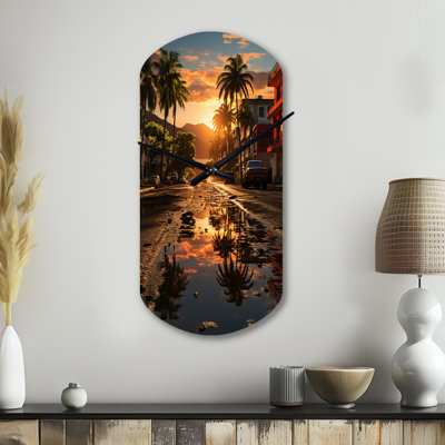 Puerto Rico Landscape - Puerto Rico Cylinder Metal Wall Clock, Modern Asymmetrical Wall Clock Print