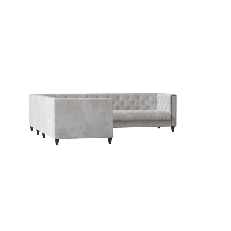 Kimmy Upholstered L-Shaped Sectional Left Hand Facing, Bella White Performance Velvet, Old Gold, Brown Mahogany