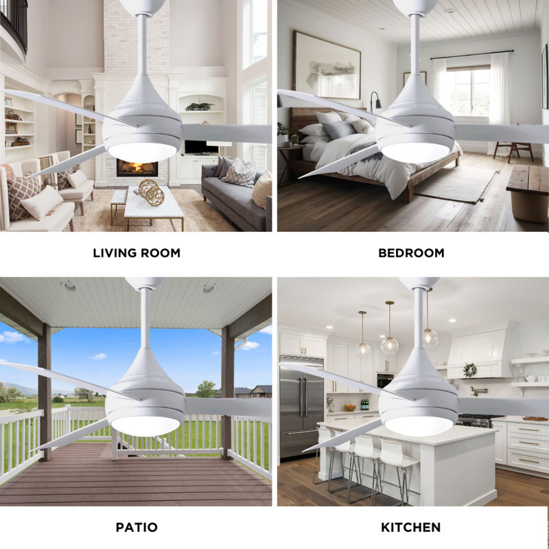Donaire LED Outdoor Downrod Ceiling Fan, Gloss White, Gloss White