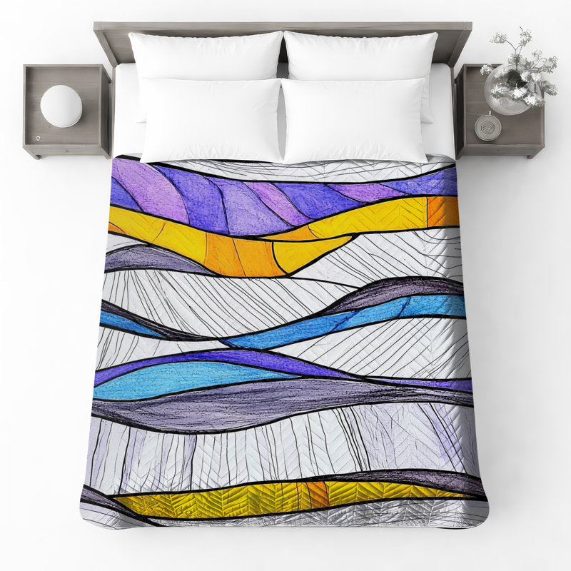 Colorful Wavy Lines Quilted Bedspread, Twin