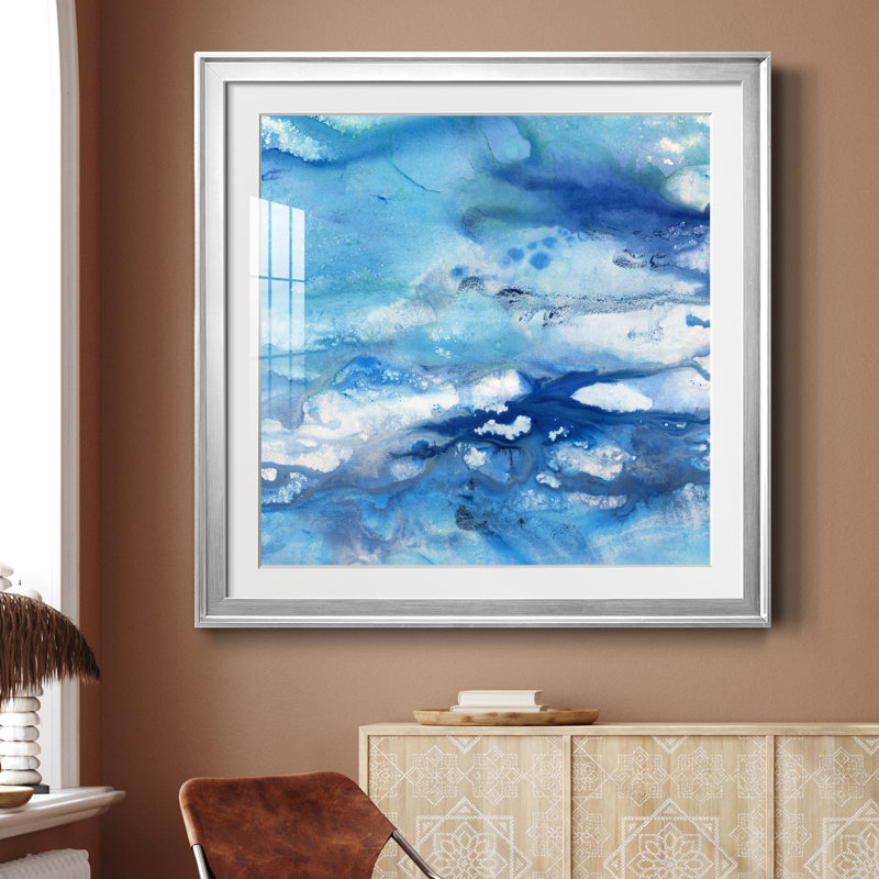 Marbré - peinture encadrée, Cadre argenté, H 26,5 po x l 26,5 po x P 1,5 po