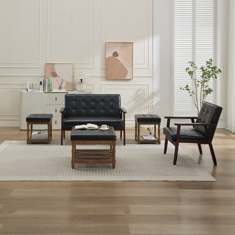 Ensemble de 3 tables basses et tables de bout avec rangement Gladis, Plateau noir / base brun foncé