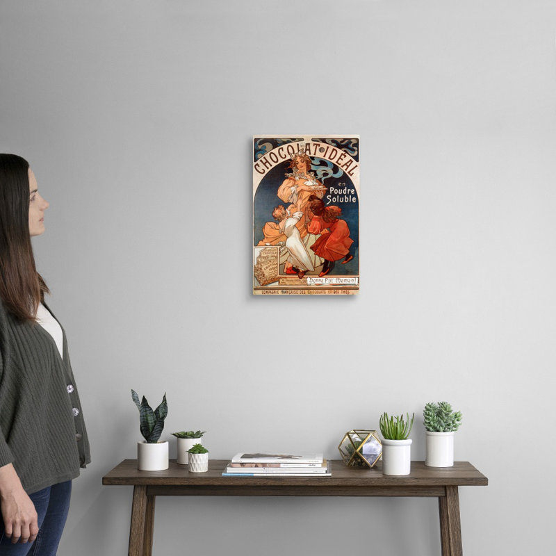Affiche publicitaire « chocolat ideal » par Alphonse Marie Mucha-impression sur toile, H 18 po x l 12 po x P 1,25 po