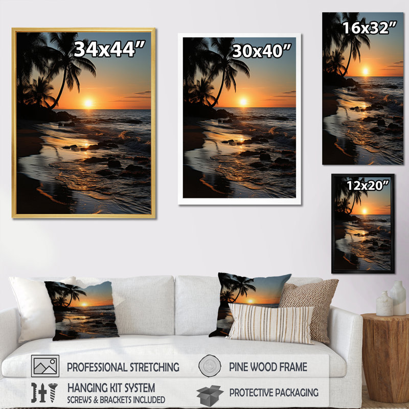 «Miami Sunrise Magic I», reproduction sur toile, H 32 po x l 16 po x P 1 po, Cadre photo argenté