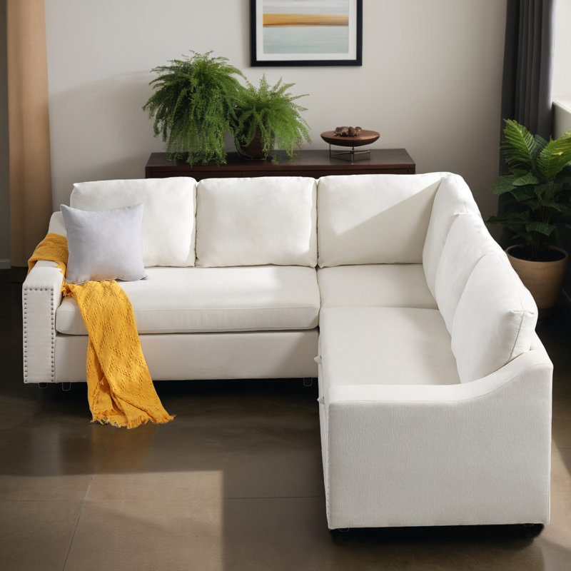 82" L-shaped Sleeper Sectional Sofa Bed for Living Room, Beige