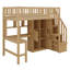 Lit mezzanine simple en bois avec bureau intégré, DEL, tablettes de rangement, armoires et escalier, structure de lit mezzanine peu encombrante-371073415