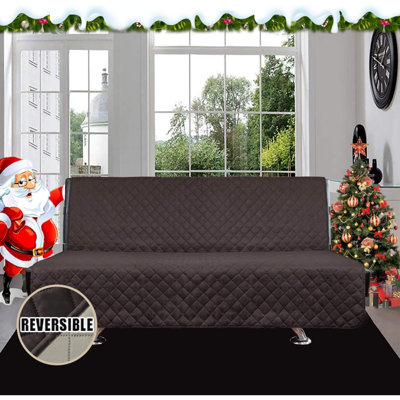 Housse de canapé de futon Housse de canapé réversible Housse de futon sans accoudoirs Housse de protection pour canapé Résistant à l'eau Animaux Enfants Enfants Chien Chat (futon, chocolat / beige)