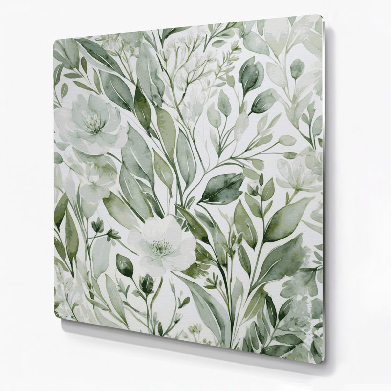 Aquarelle, art floral vert 95, H 12 po x l 12 po