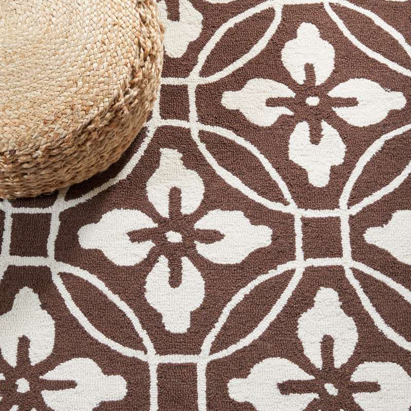 Tapis à motif géométrique chocolat et ivoire pour l'intérieur et l'extérieur Bayou, Rectangle 3 pi 6 po x 5 pi 6 po