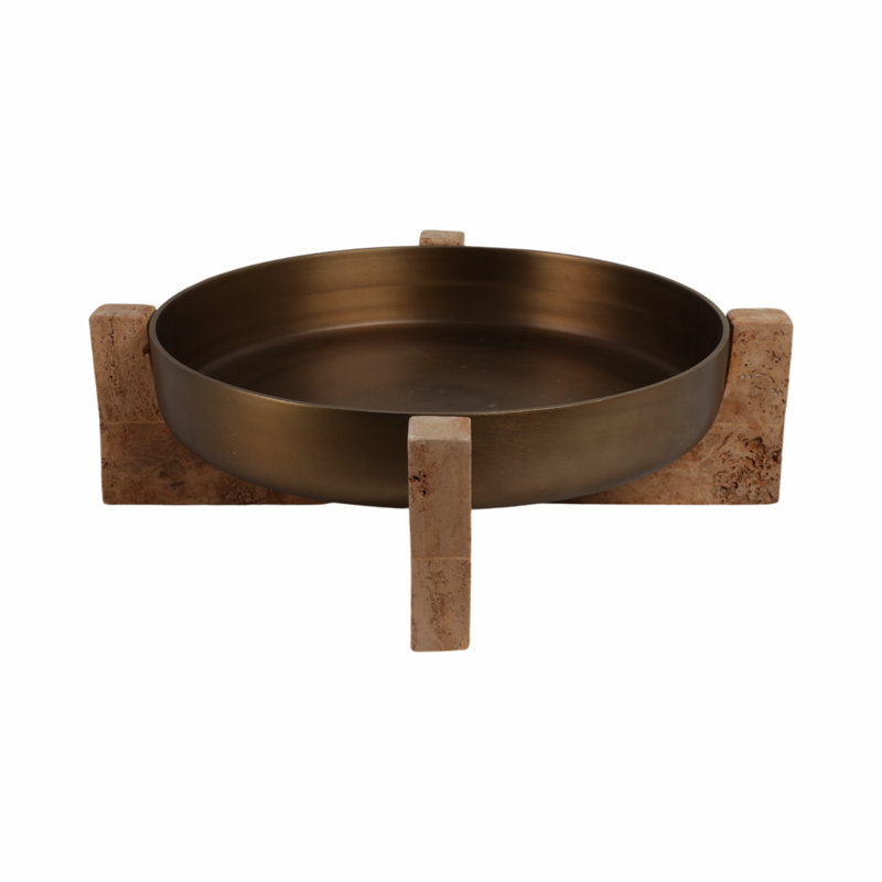 Bowl Metal and Travertine Removable Stand Metallic for Home or Office - 6" Silver