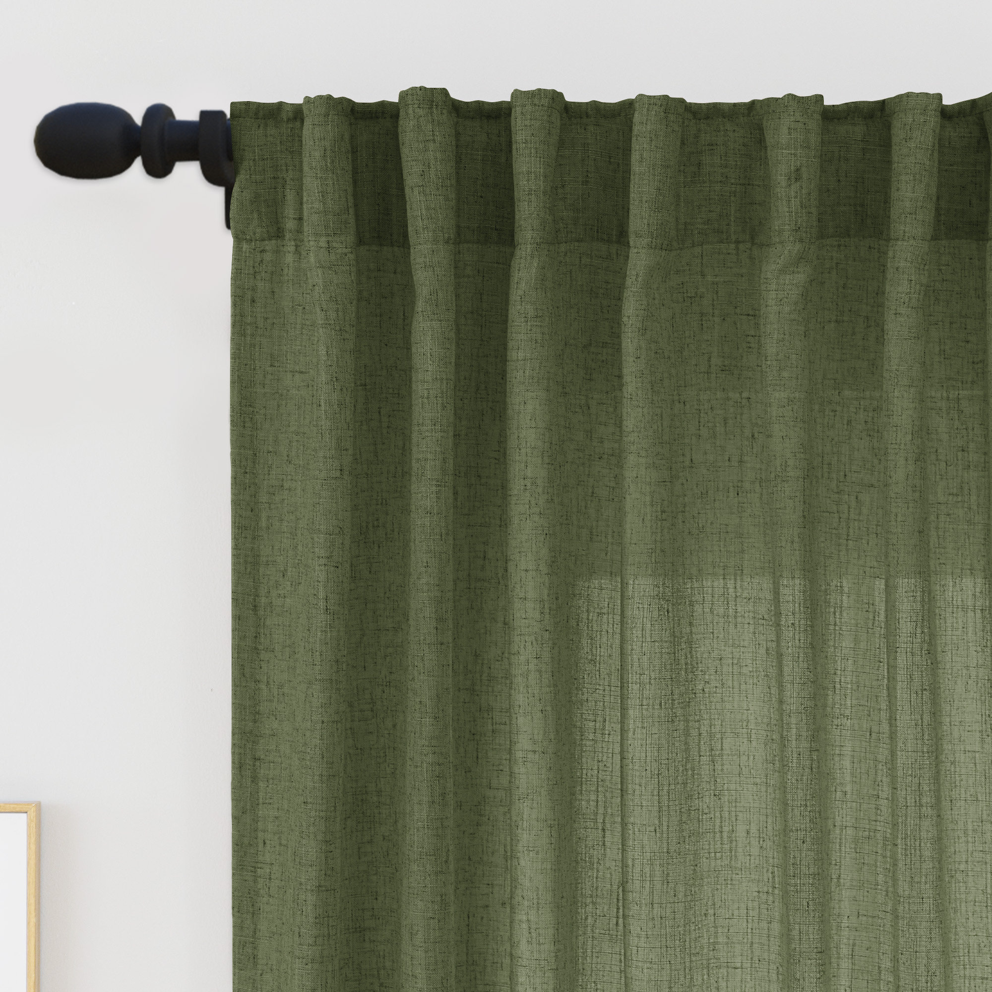 Toyoko Linen Blended Semi-Sheer Back Tab Curtain Pair, Olive Green, 52" W x 96" L