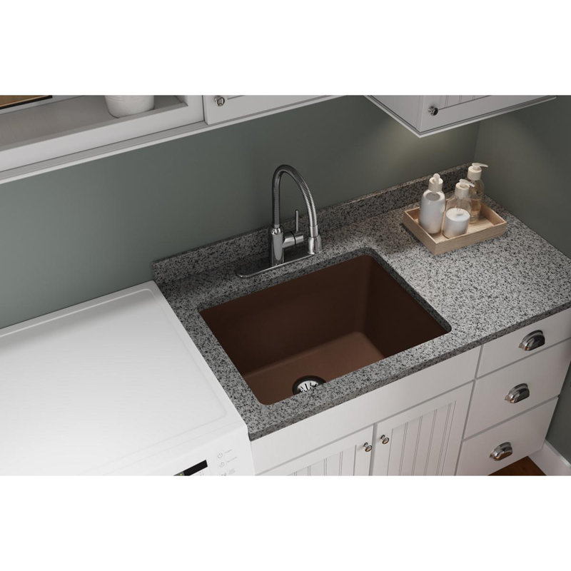 Quartz Classic 25" x 18-1/2" x 11-13/16" Undermount Kitchen Sink with Basket strainer, Mocha
