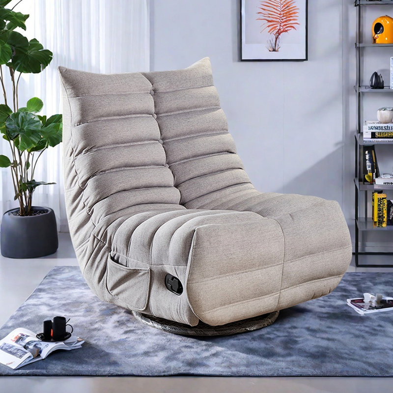 Ergonomic Functional Recliner with Storage Pocket, Beige Polyester Blend
