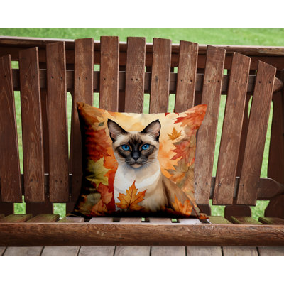 Siamese Cat in Fall Leaves Throw Pillow