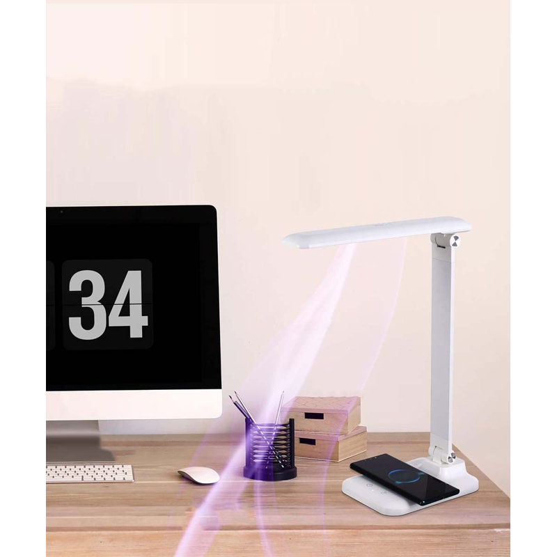 Lampe de bureau à DEL H 15 po (ensemble de 2) Ebern Designs avec finition sans fil noir mat et charge sans fil, Blanc mat