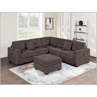 Luxurious Corduroy Upholstered 4-Piece Sectional Set With USB Ports, Ideal For Modern Living And Comfortable Seating