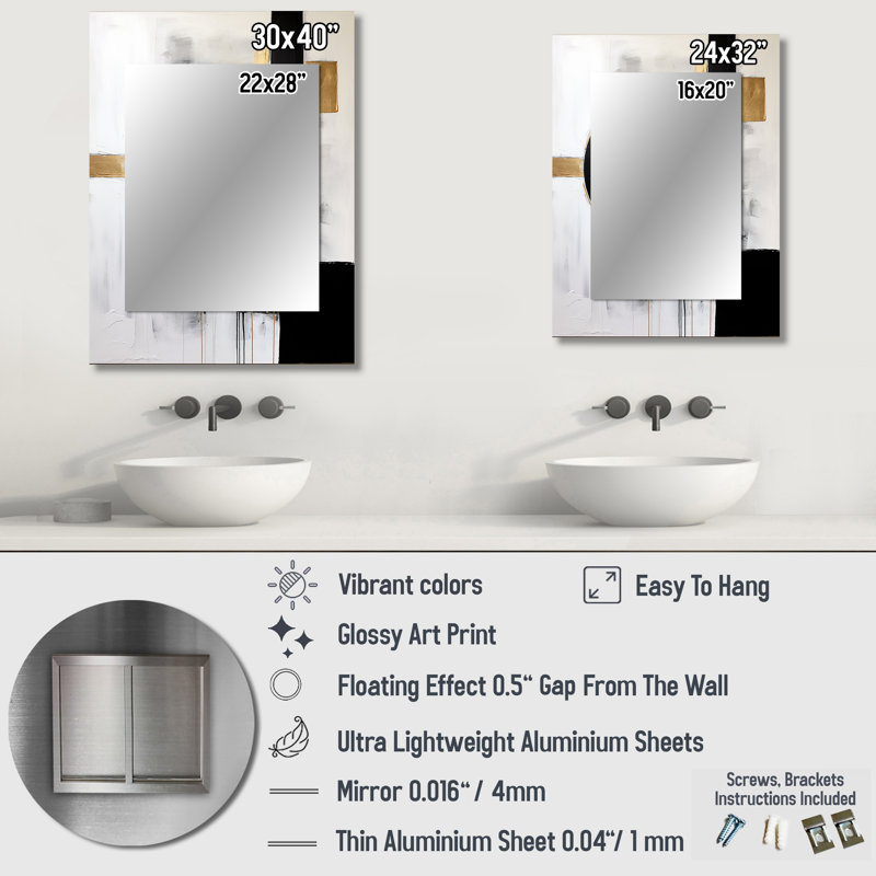New Balance Dreams Abstract Gold And Black - Modern Rectangular Wall Mirror, 40" x 30"