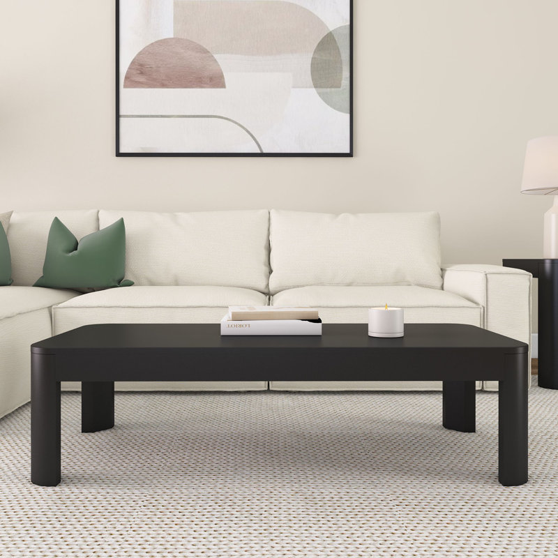 Toriano Solid Wood Single Coffee Table, Black, 15" H x 54" L x 24" W